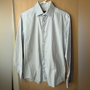 David Donahue White and Red Patterned Trim Fit Dress Shirt